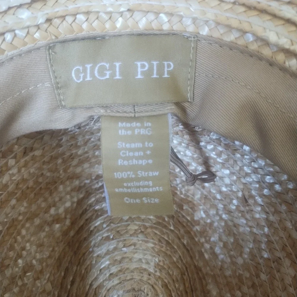 Gigi Pip Straw Sun Hat Womens One Size Wide Brim Fedora Boho